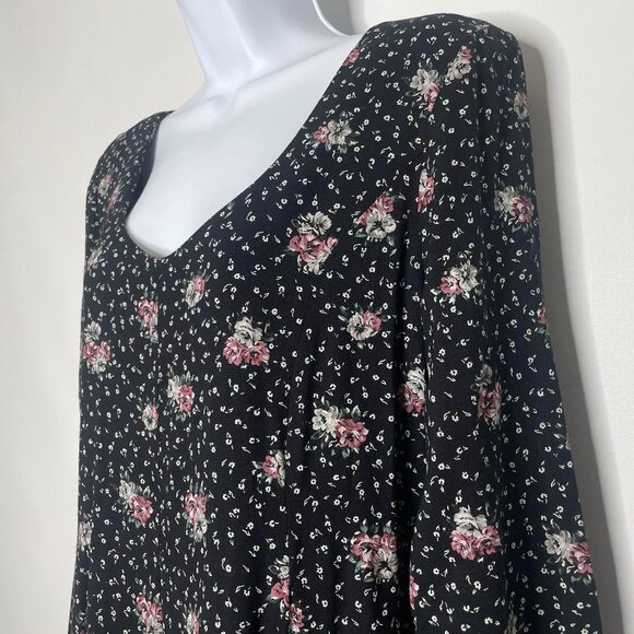 Vintage 80s EXPO Black Pink White Ditsy Floral Crop Wide Leg Jumpsuit - Picture 6 of 8